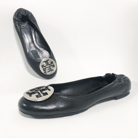 Tory Burch Minnie Travel Leather Ballet Flats Black & Silver 8.5 - Picture 8 of 8